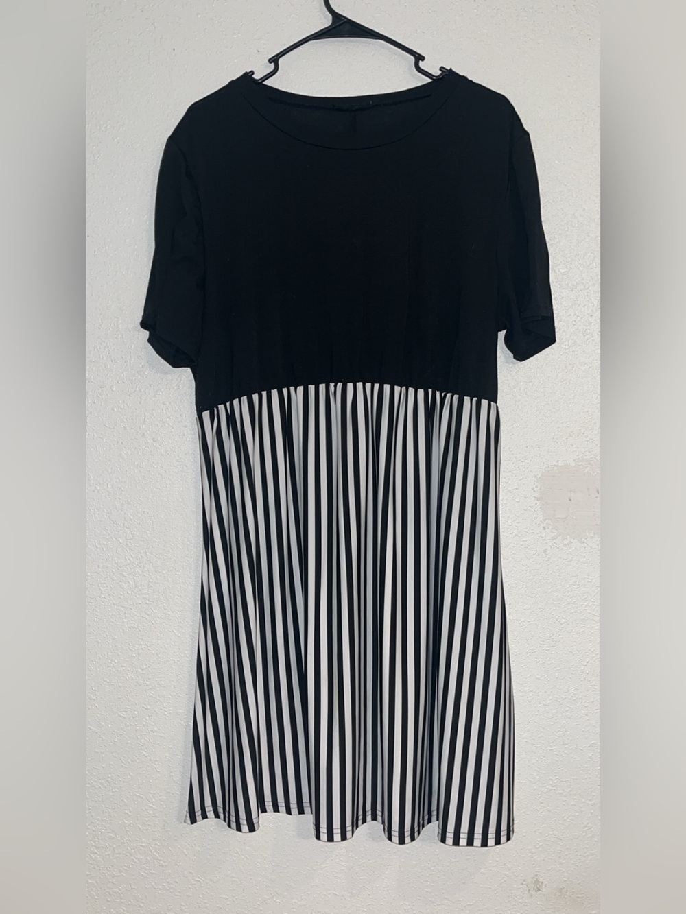 SHEIN Black Top with Black & White Vertical Stripe Midi Skirt Dress
